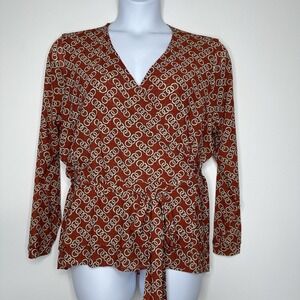 Cabi Wrap Blouse Chain Print Equestrian Mesh Long Sleeve 2XL